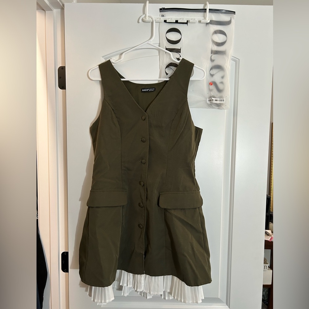 NWT JORESS Green Button Up Ruffle Dress Large
